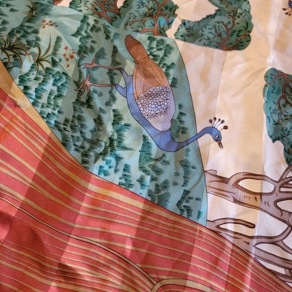Vintage World Masterworks Scarf Silk‎ Feel Asian Inspired Colorful Pheasant Tree
